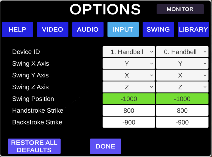 xyz swing calculation input options